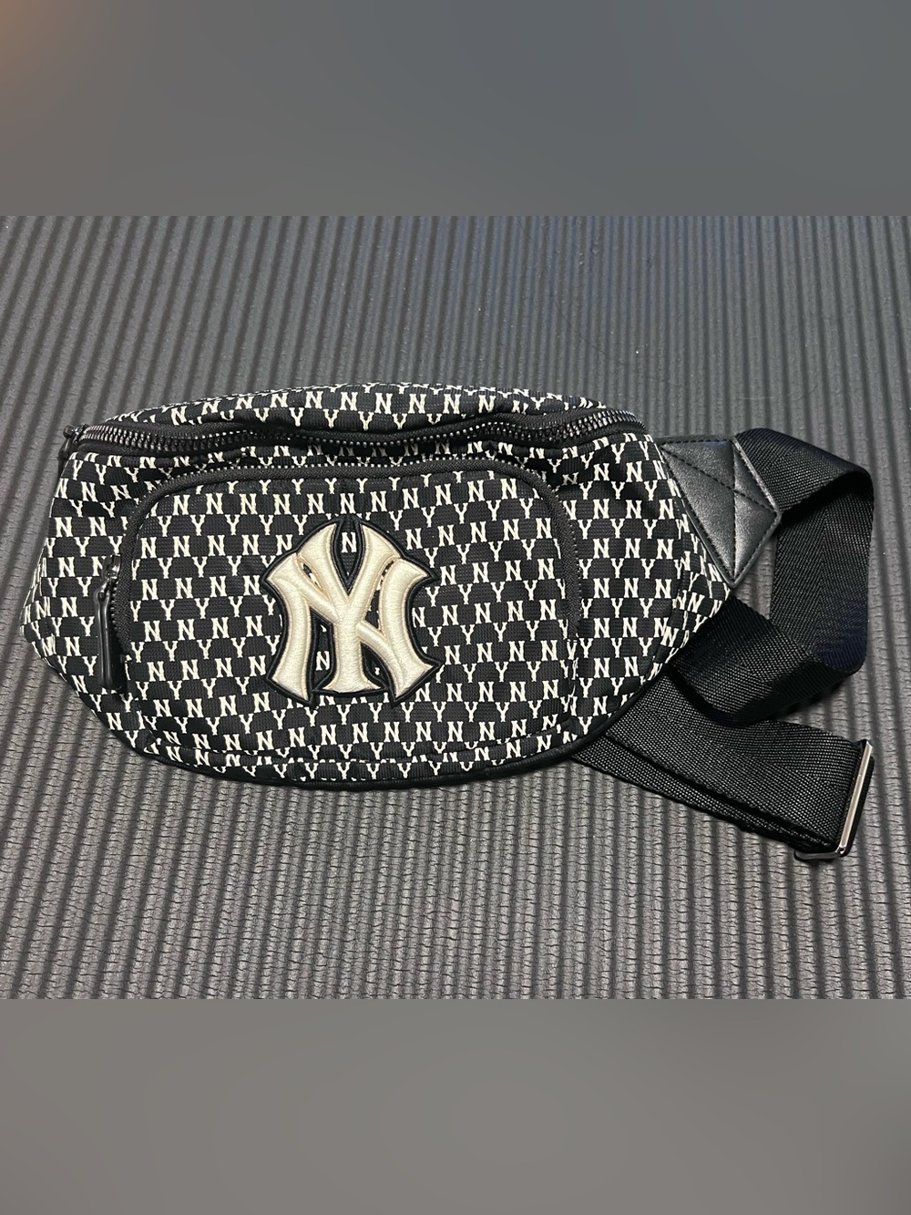 MLB Black & White Monogram Belt Bag with NY Patch